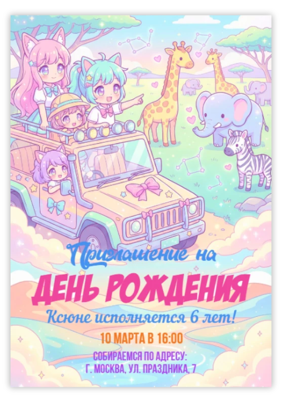 Пригласительное «Животные сафари»