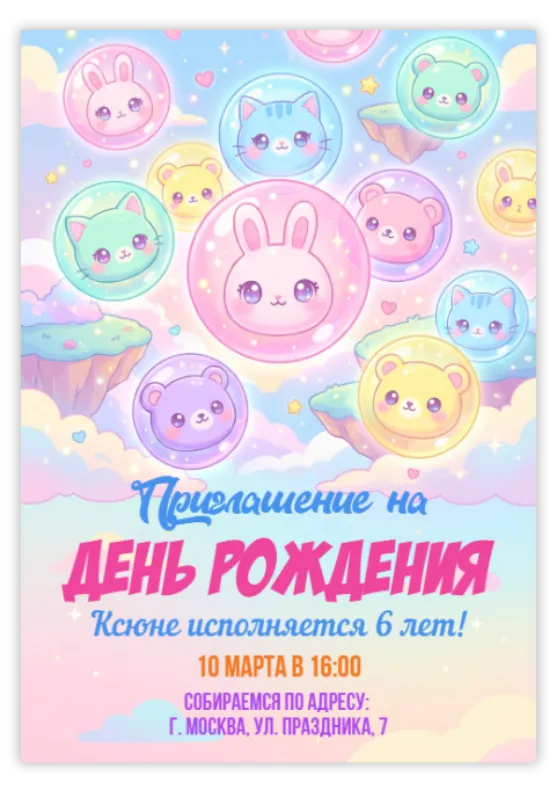 Пригласительное «Животные в шариках»