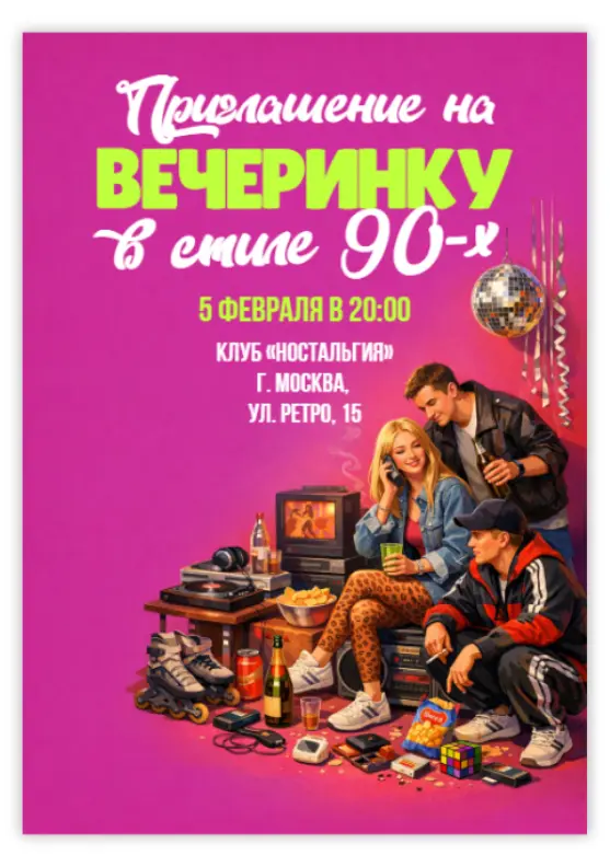 Ретро приглашение в стиле 90-х