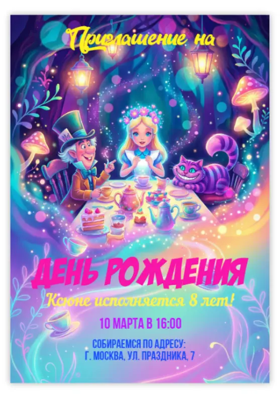 Сказочное приглашение в стиле Алисы